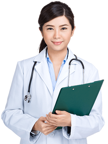 Female doctor holding a clipboard with stethoscope.